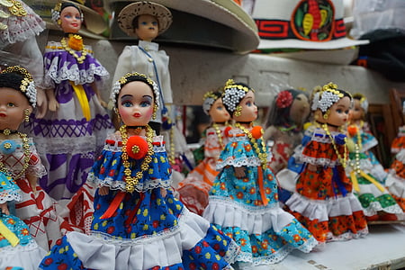 dockor, Colombia, Souvenir-och, färgglada, kartagena, folklore, klänning