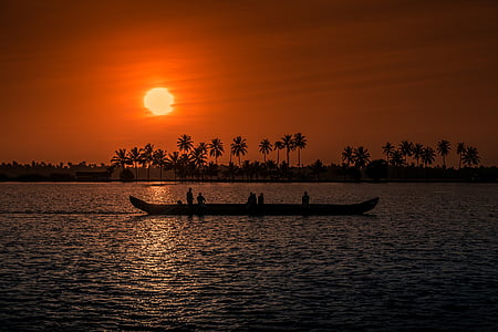 hoàng hôn, Kerala, aleppay, thuyền, ngư dân, Câu cá, Cochin