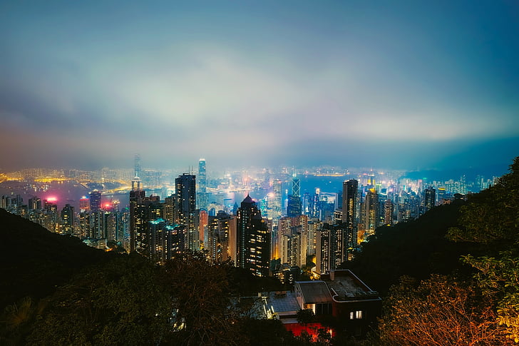 Hong kong, ville, urbain, paysage urbain, Centre ville, Skyline, gratte-ciels