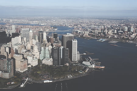 New york, grad, linija horizonta, zgrada, visoko se diže, kule, krovova