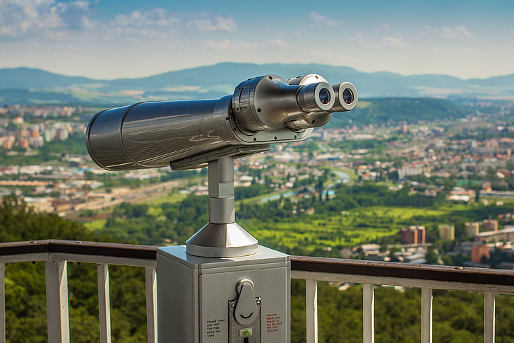 binoculars, gazebo, panorama, city, height, watching, looking