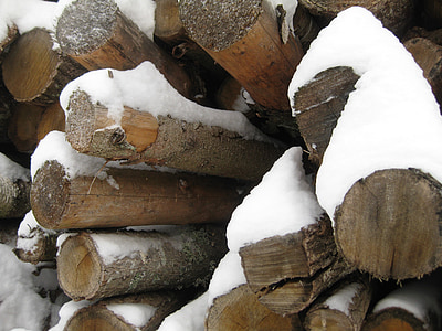 lemn, busteni, până aproape de pe jurnalele, natura, acoperit cu zăpadă, copac, material copaci