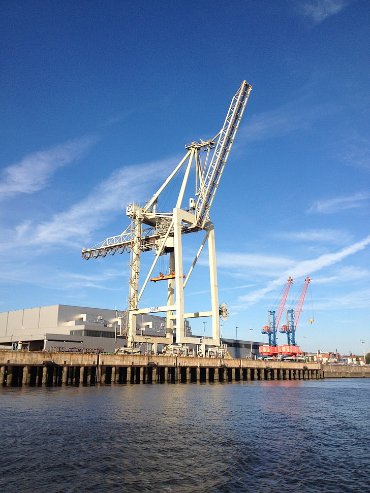 Hamburg, hamn, vatten, industriella, gebit, Crane, kostnad