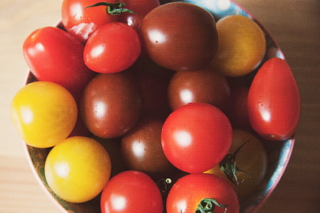 photo, tomate, fruits, beaucoup, bol, alimentaire, plaque