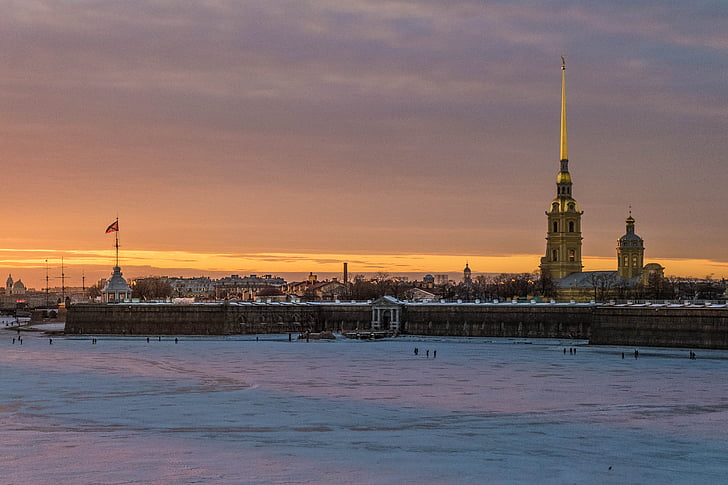 beauté, Saint-Pétersbourg, Russie, coucher de soleil, architecture, nuages, Sky