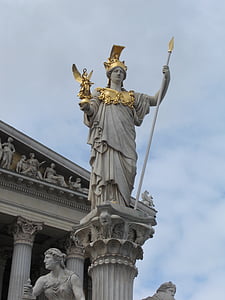 justizia, vienna, austria, parliament, pillar, statue
