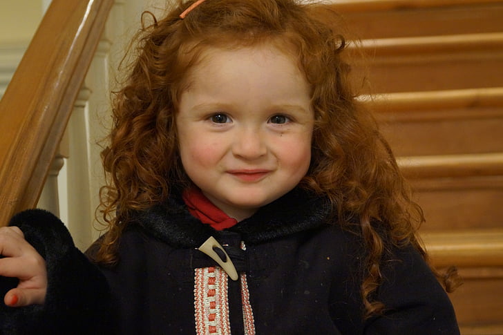child, smile, happy, ginger, curly hair