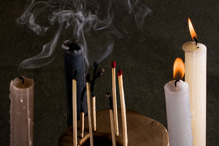 candles, matches, smoke