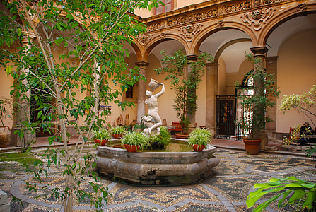 Courtyard, Spanska, arkitektur, exteriör, trädgård, resor, Spanien