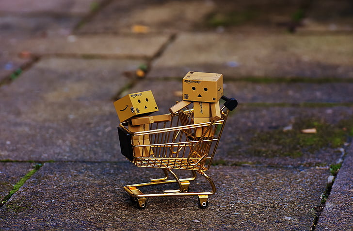 danbo, figures, shopping cart, shopping, together, for two, funny