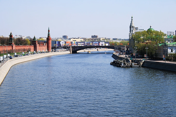upes, Maskava, Krievija, ūdens, zilas debesis, dienu laikā, daba