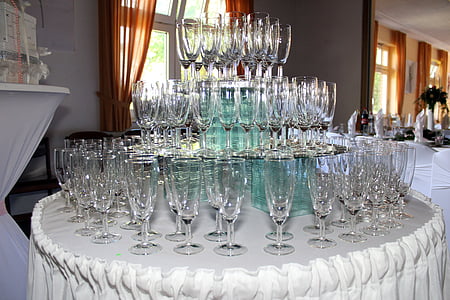 Taça de champanhe, taças de champanhe, pirâmide, champanhe, vidro, Resumo, pirâmide de vidro