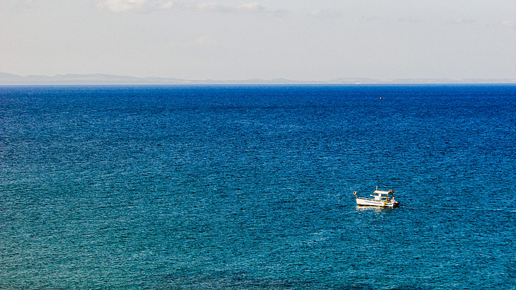 лодка, море, хоризонт, спокойствие, спокойствие, синьо