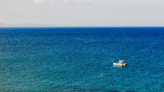 csónak, tenger, Horizon, nyugodt, Serenity, kék
