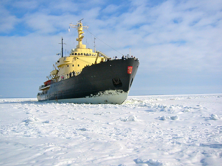 破冰船, 湾, mer de 蜜饯, 雪, 冬天, 船舶, 寒冷
