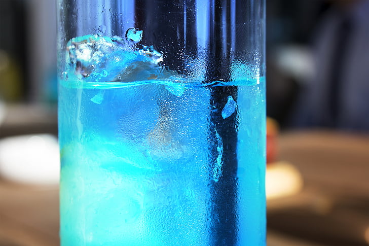 blauw, cocktail, alcohol, drankje, tropische, glas, zomer