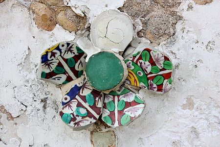 ornamento de, mosaico de, flor, piedra, frag, mortero, pared