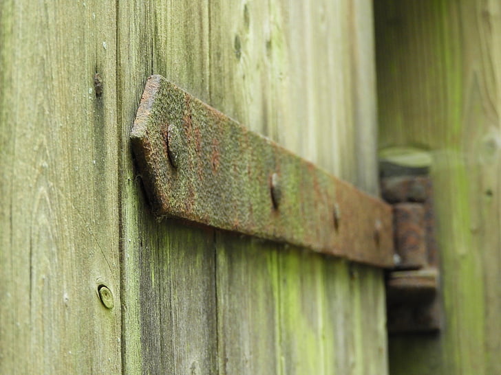 hinge, stainless, old, iron, wood, rusty, weathered