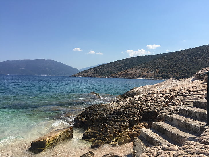 kefalonia, greece, sea, nature, outdoors, beach, mountain
