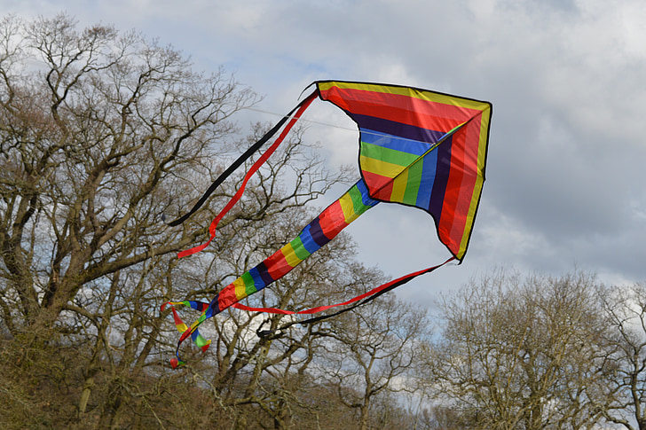 kite, tail, trees