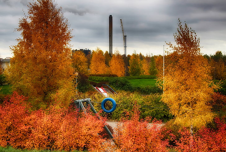 Fínsko, Park, Sky, oblaky, jeseň, jeseň, Príroda