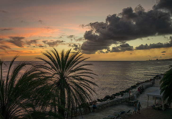puesta de sol, Caribe, Curacao, mar, tropical, Océano, agua