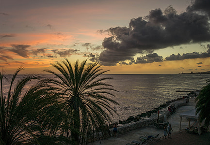 pôr do sol, Caribe, Curaçao, mar, tropical, oceano, água