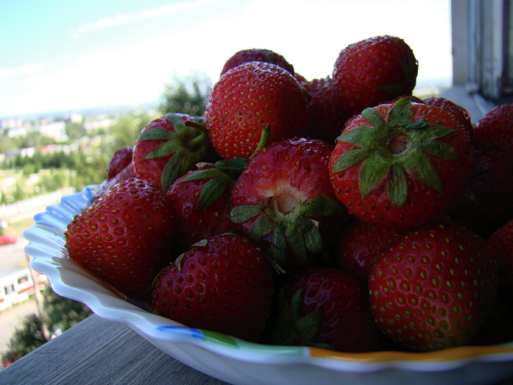 jordgubbe, Berry, röd, aptitretande, välsmakande, loggia, solen