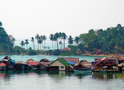 къщи, къща, сграда, плаж, вода, дървета, Тайланд