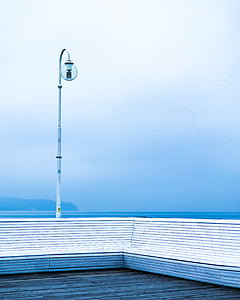 Branco, metal, lâmpada, Postar, azul, céu, oceano