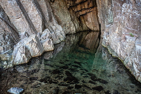 caverna, água, rocha, reflexão, paisagem, natureza, pedra