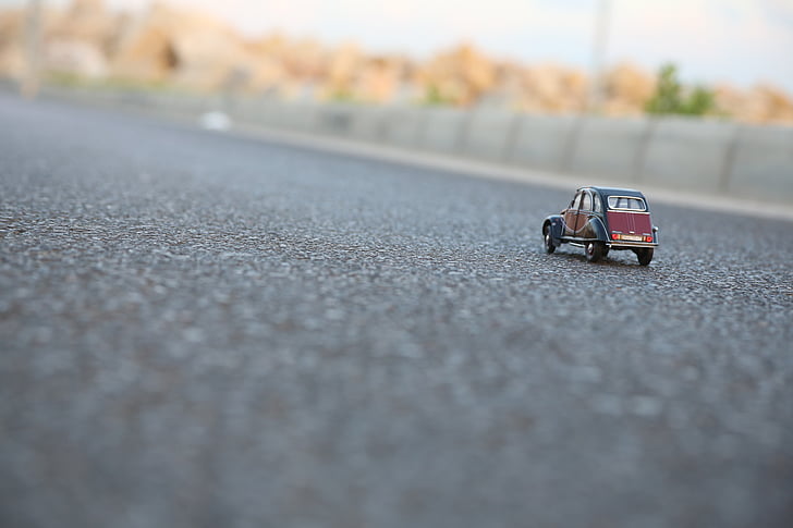asphalte, voiture, Citroen, miniature, rue, jouet