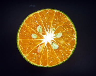 laranja, frutas, fatia, Branco, citrino, azedo, isolado