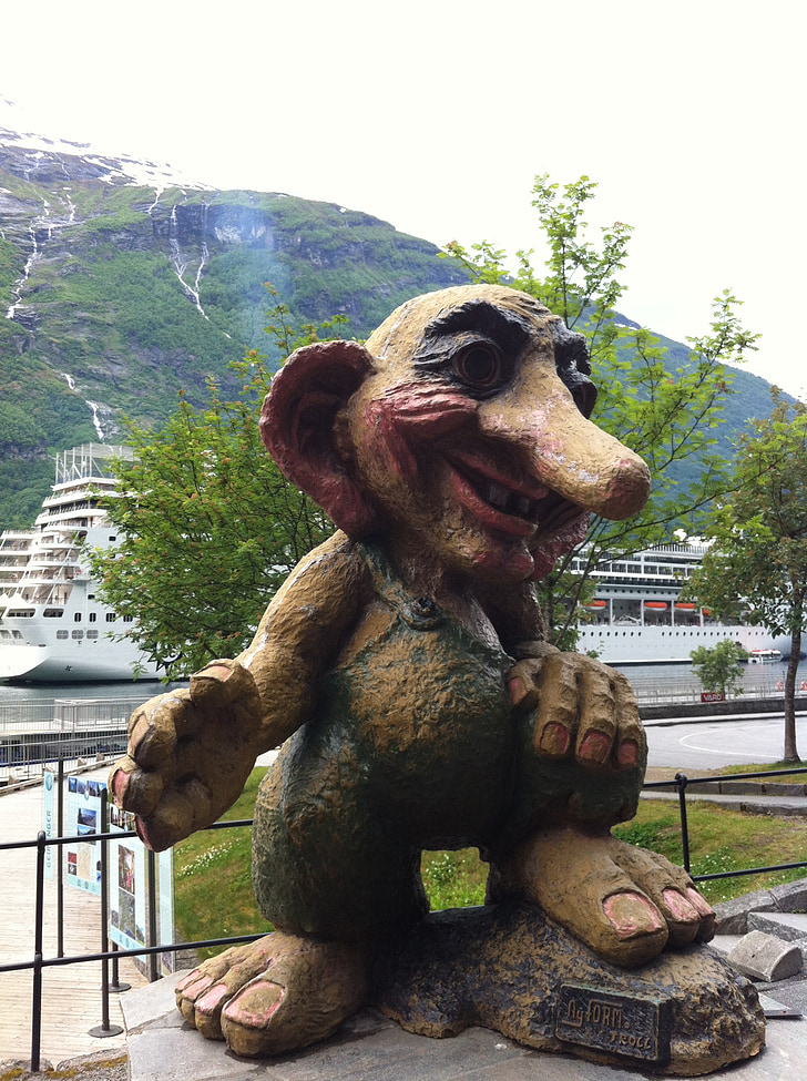 Norvégia, Geiranger, Geirangerfjord, ábra, troll, troll figura