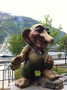 Noruega, Geiranger, Geirangerfjord, Figura, troll, Troll figura