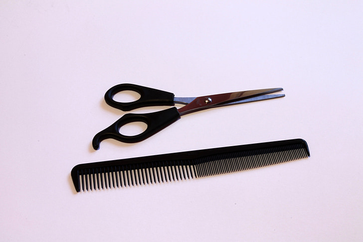 Nożyczki, grzebień, Barber Salon piękności, ostrzyc włosy