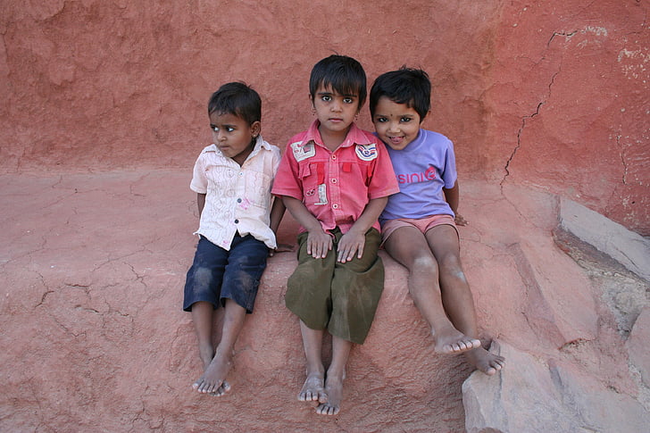 enfants, voyage, Rajasthan, coup d’oeil, enfant, gens, garçons