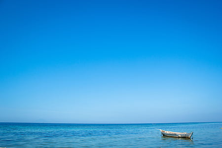 mar, Playa, paisaje, barco, Océano, agua, horizonte sobre el agua