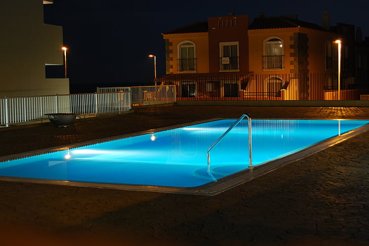 week-end, Relaxaţi-vă, piscină, noapte, albastru, vacanta, Hotel