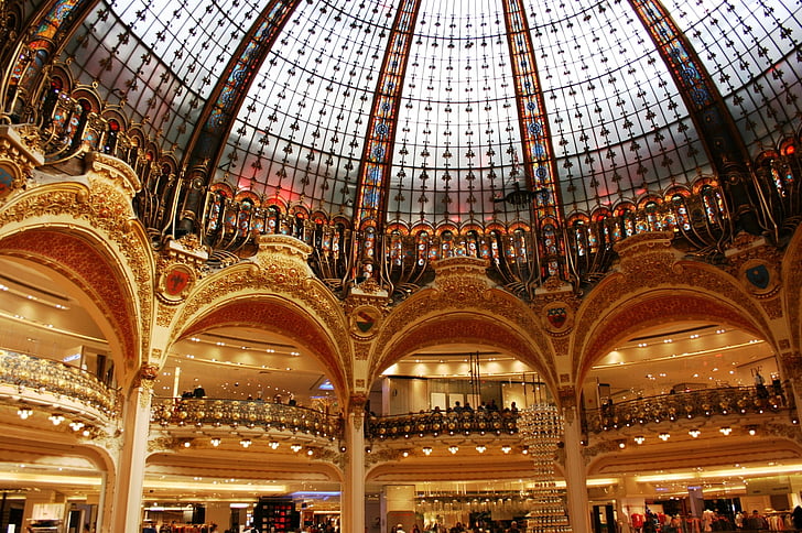 Galeries Lafayette, Lafayette, Arcos, cúpula, París, arquitectura, l'interior