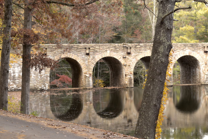 kő, híd, gát, híd - ember által létrehozott építmény, folyó, Arch, fa