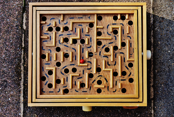 Labyrinth, Holz, spielen, Kugel, rot, Spaß, Puzzle