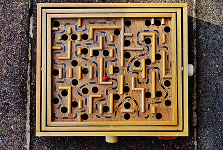 labyrinth, wood, play, ball, red, fun, puzzle