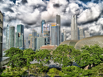 Singapore, Skyline, città, grattacieli, edifici, urbano, architettura
