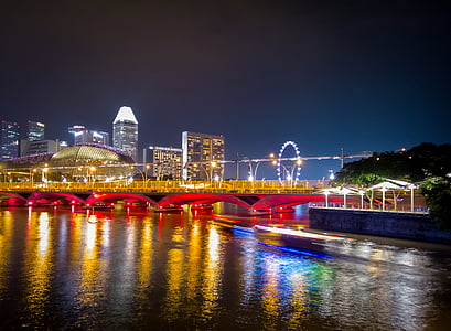 Singapore, Singapore-floden, Skyline, byggnad, vatten, finansiella distrikt, skyskrapa