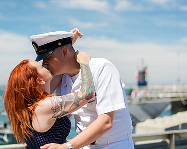 kiss, kissing, veterans, navy, deployment, home, wife