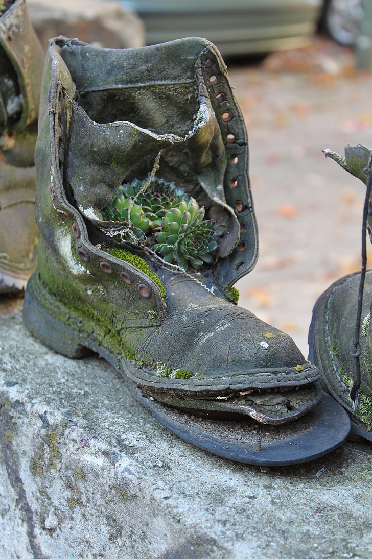 botas, inicialização do Bundeswehr, sapato, sola, quebrado, velho, decadência