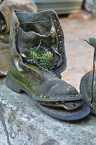 botas, arranque de la Bundeswehr, zapato, planta del pie, roto, antiguo, caries