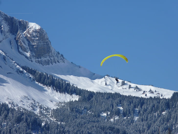 Alpine, parapente, volar, parapente, montaña, montañas, pantalla