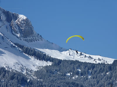 高山, 滑翔伞, 飞, 滑翔伞, 山, 山脉, 屏幕